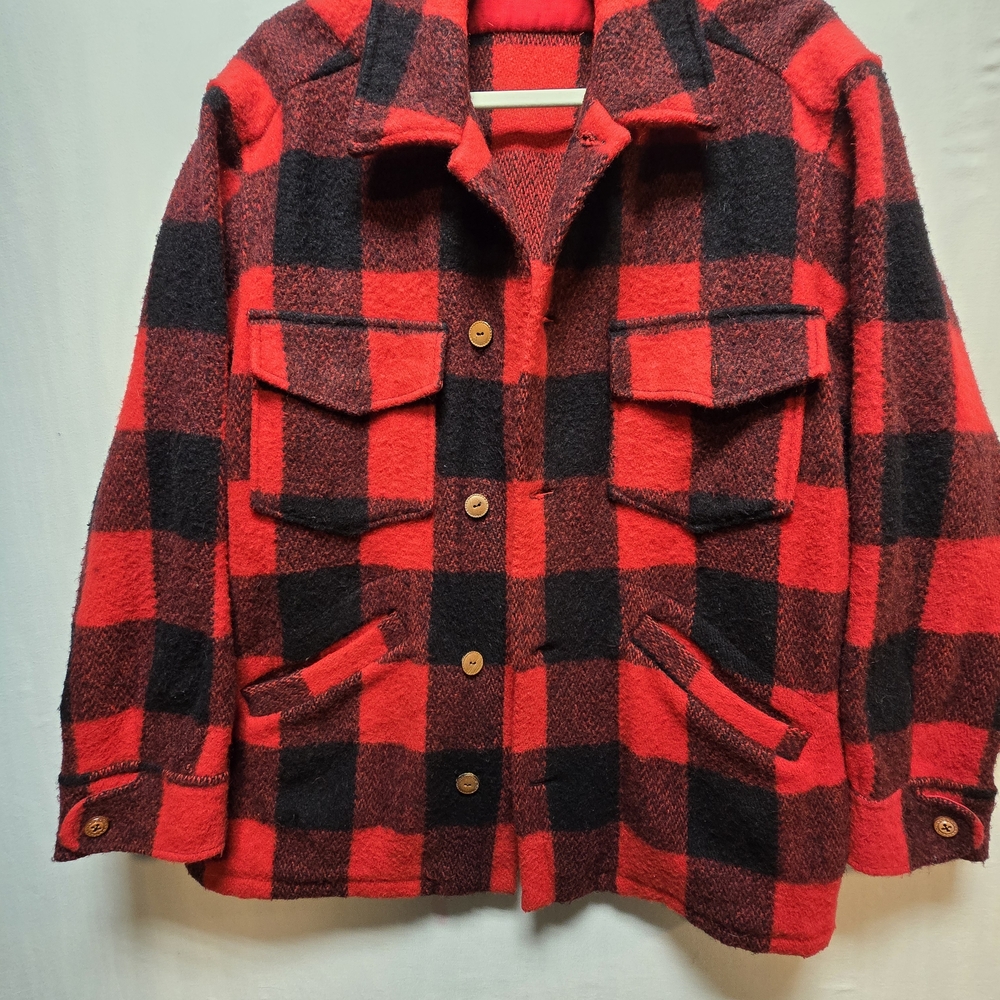 Handmade Wool Flannel Mackinaw Shirt Jacket Leather Buttons